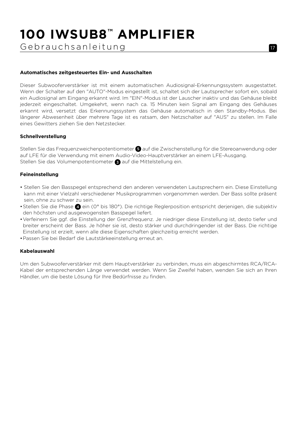 100 iwsub8, Amplifier | Focal 100 IWSUB8 Amplifier User Manual | Page 17 / 67