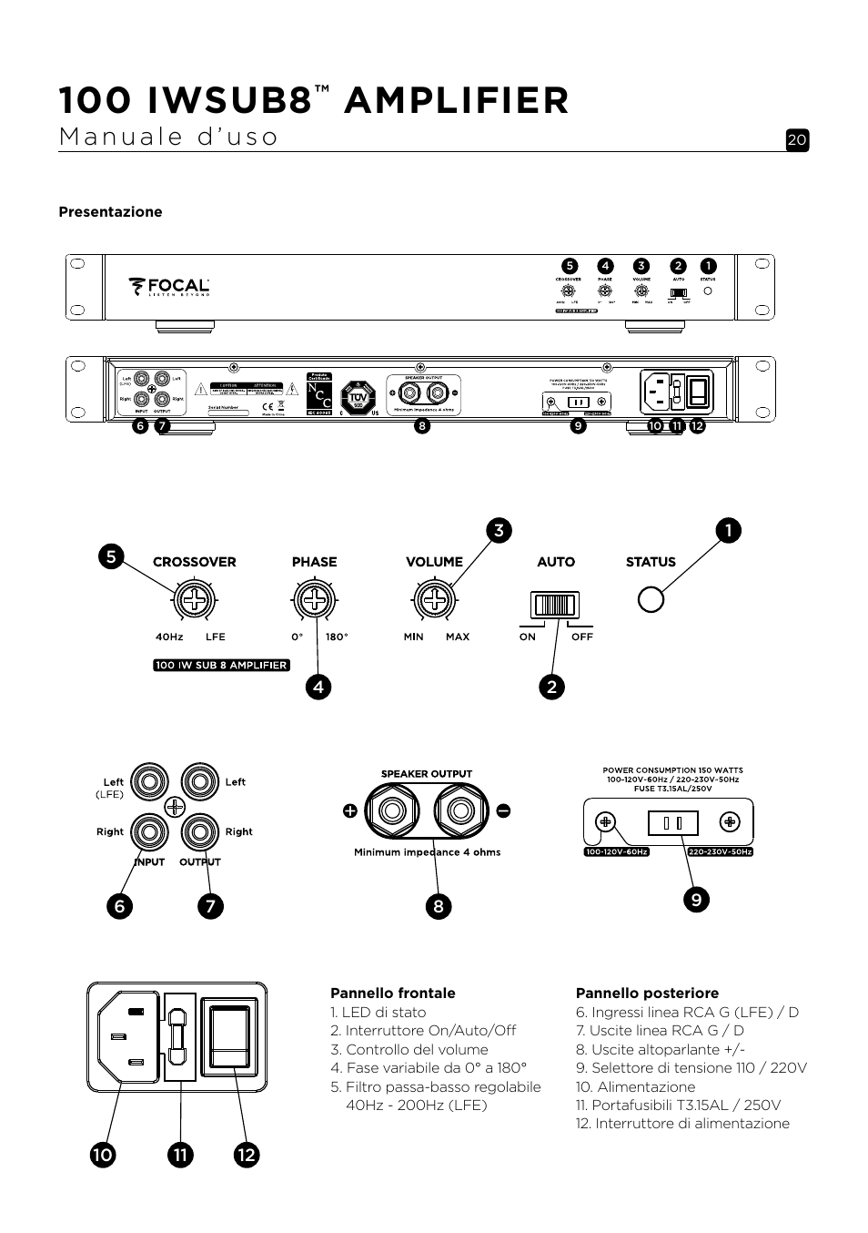 100 iwsub8, Amplifier | Focal 100 IWSUB8 Amplifier User Manual | Page 20 / 67