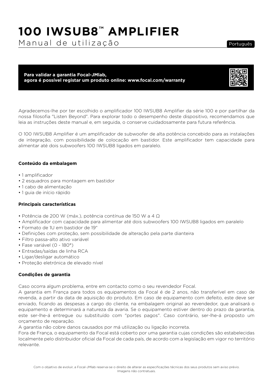 100 iwsub8, Amplifier | Focal 100 IWSUB8 Amplifier User Manual | Page 29 / 67