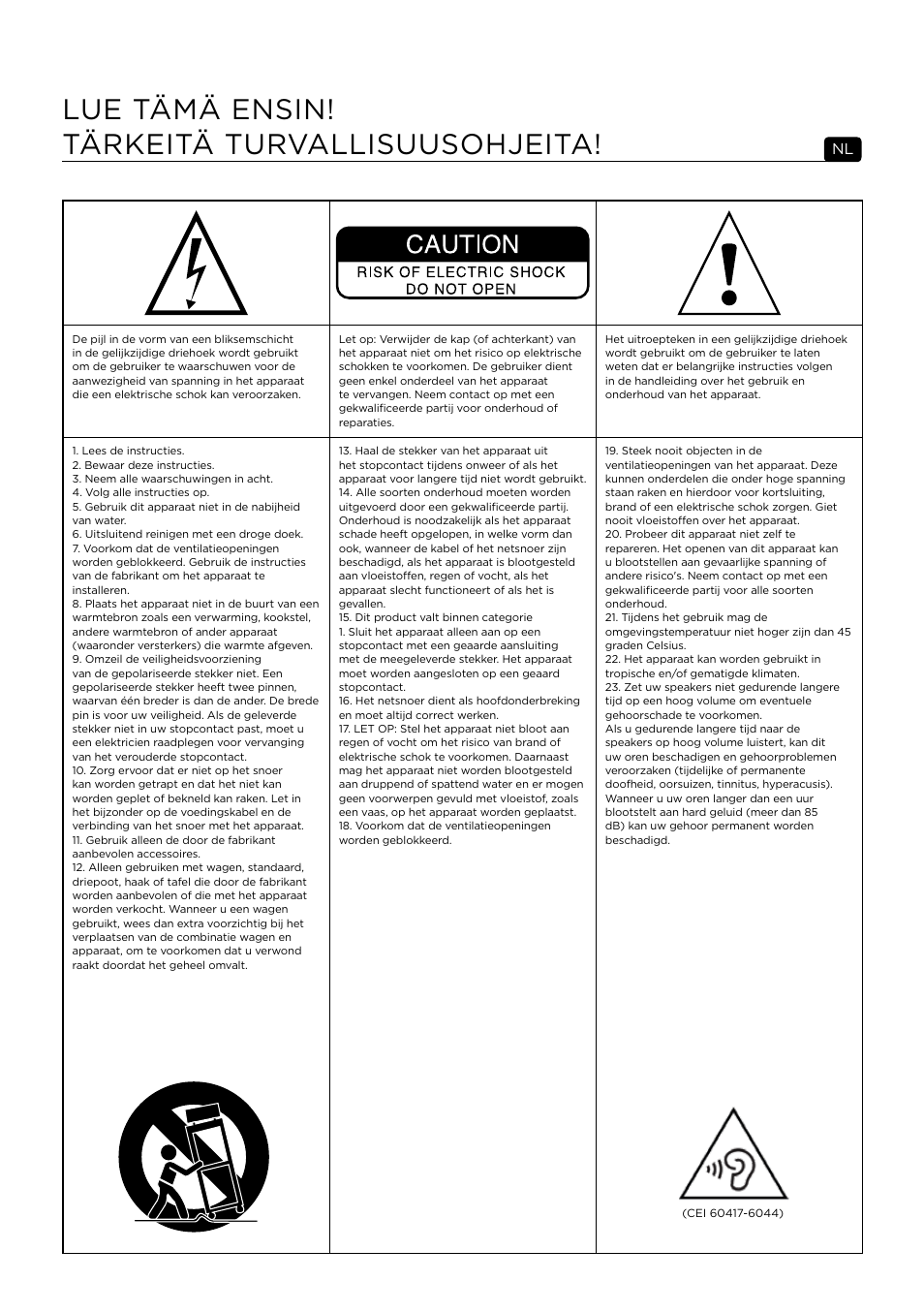 Lue tämä ensin! tärkeitä turvallisuusohjeita | Focal 100 IWSUB8 Amplifier User Manual | Page 33 / 67