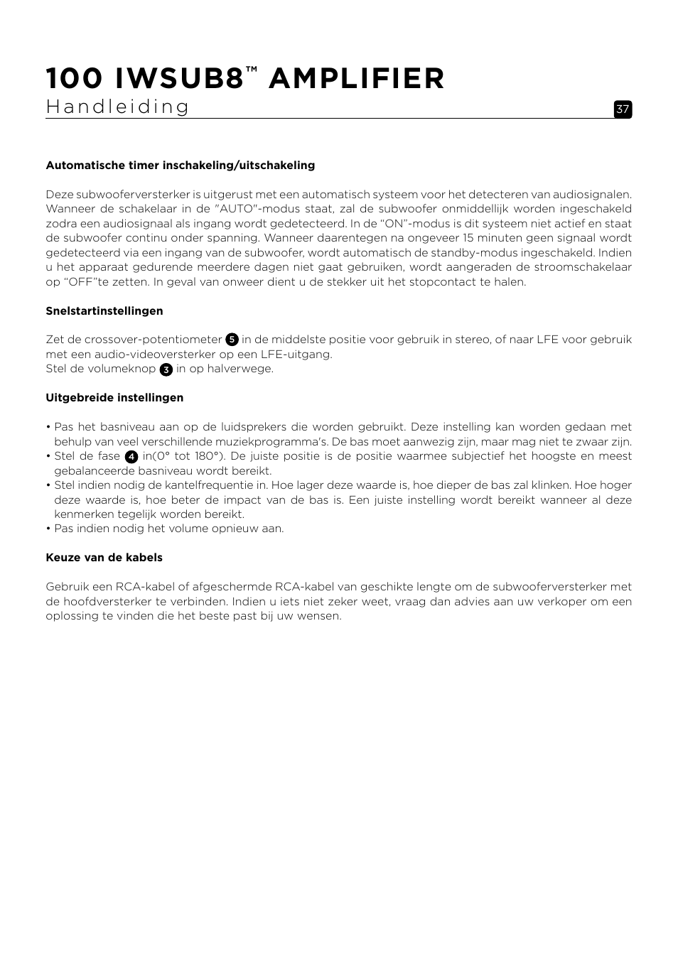 100 iwsub8, Amplifier | Focal 100 IWSUB8 Amplifier User Manual | Page 37 / 67