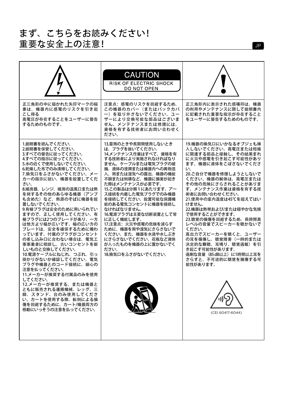 まず、こちらをお読みください！ 重要な安全上の注意 | Focal 100 IWSUB8 Amplifier User Manual | Page 53 / 67