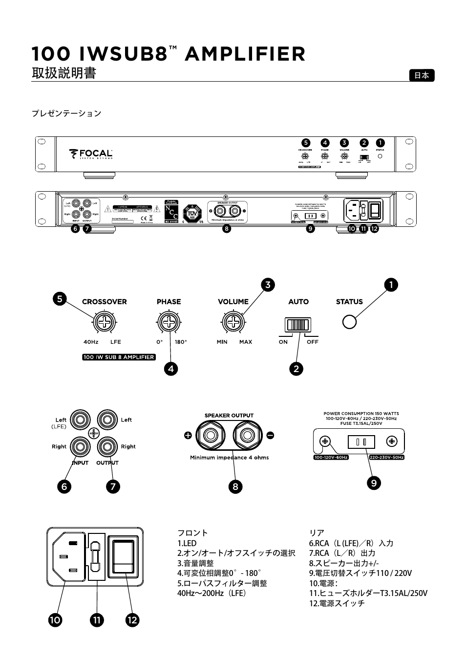 100 iwsub8, Amplifier, 取扱説明書 | Focal 100 IWSUB8 Amplifier User Manual | Page 55 / 67