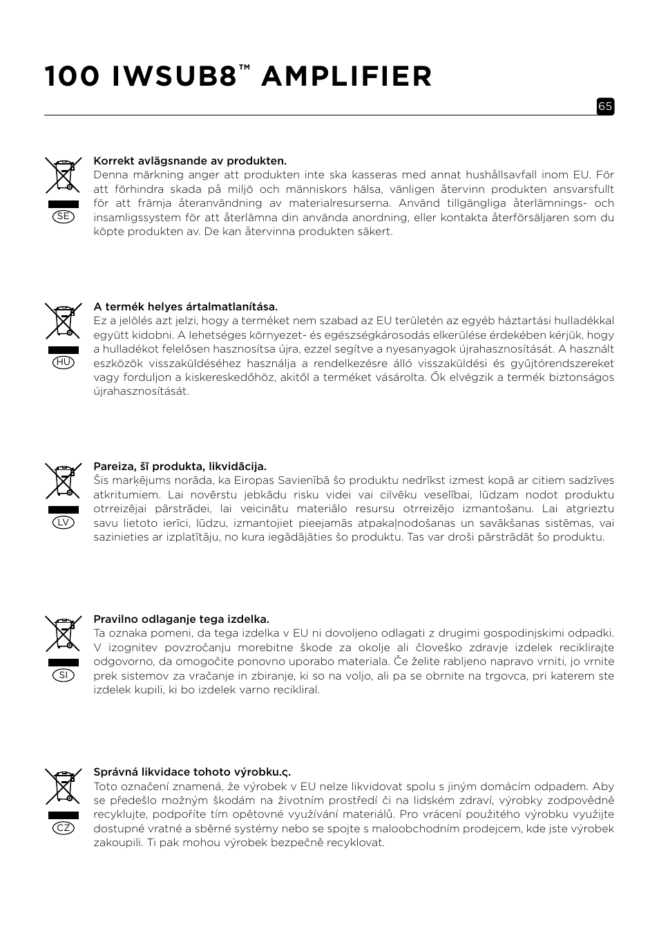 100 iwsub8, Amplifier | Focal 100 IWSUB8 Amplifier User Manual | Page 65 / 67
