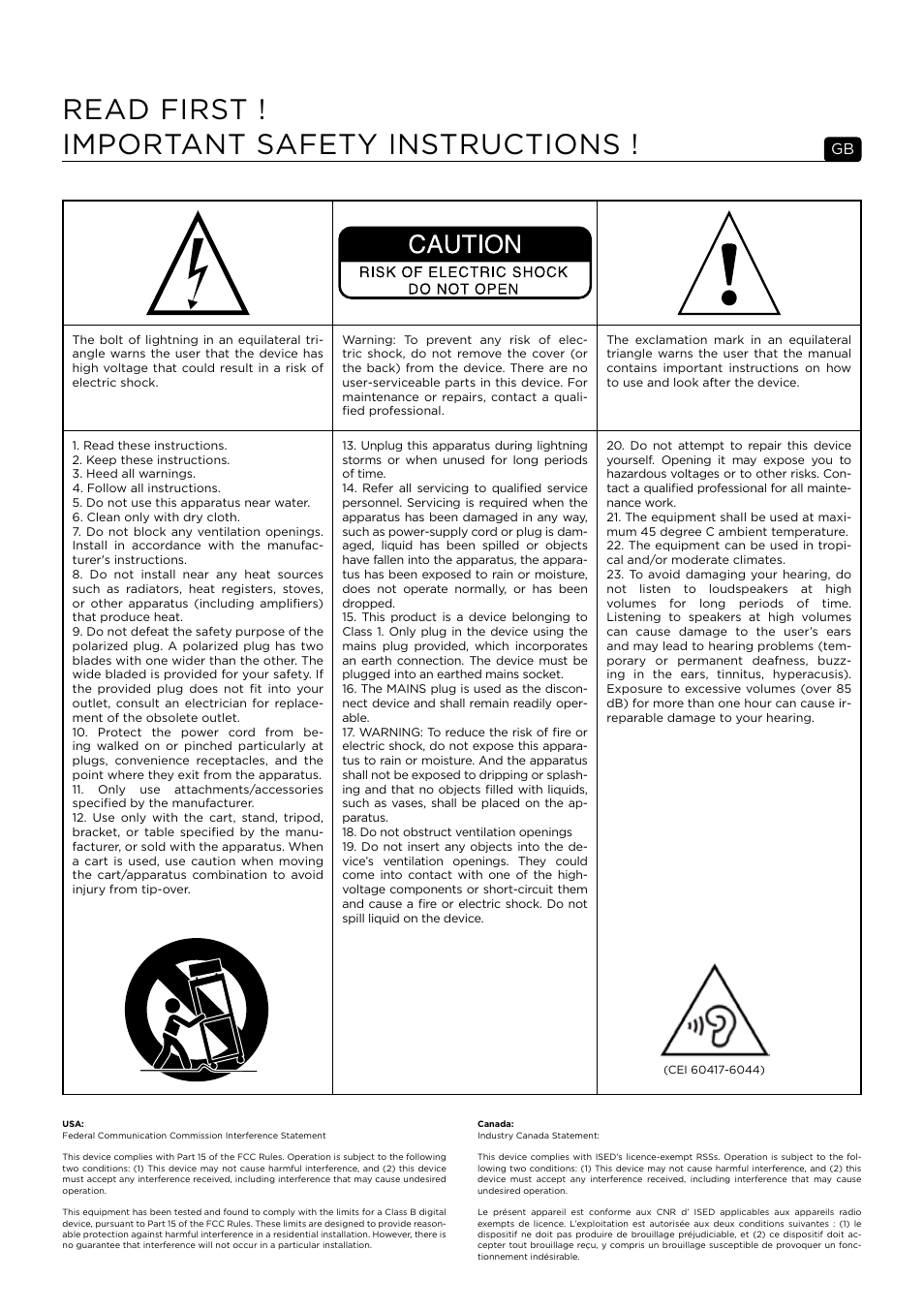 Read first ! important safety instructions | Focal 100 IWSUB8 Amplifier User Manual | Page 8 / 67