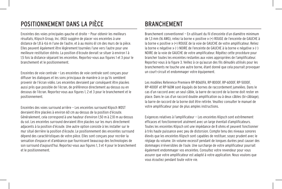 Positionnement dans la pièce branchement | Klipsch Reference Premiere RP-500SA II Two-Way Dolby Atmos Elevation/Surround Speakers (Ebony, Pair) User Manual | Page 14 / 68