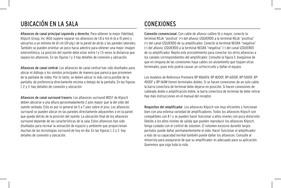 Ubicación en la sala conexiones | Klipsch Reference Premiere RP-500SA II Two-Way Dolby Atmos Elevation/Surround Speakers (Ebony, Pair) User Manual | Page 30 / 68