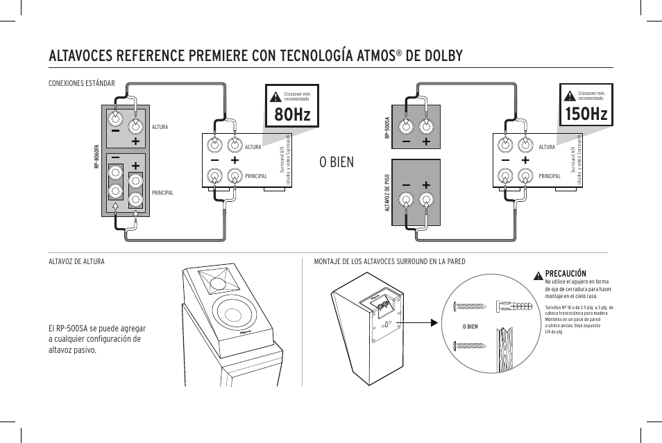 Altavoces reference premiere con tecnología atmos, De dolby, O bien | Precaución | Klipsch Reference Premiere RP-500SA II Two-Way Dolby Atmos Elevation/Surround Speakers (Ebony, Pair) User Manual | Page 33 / 68
