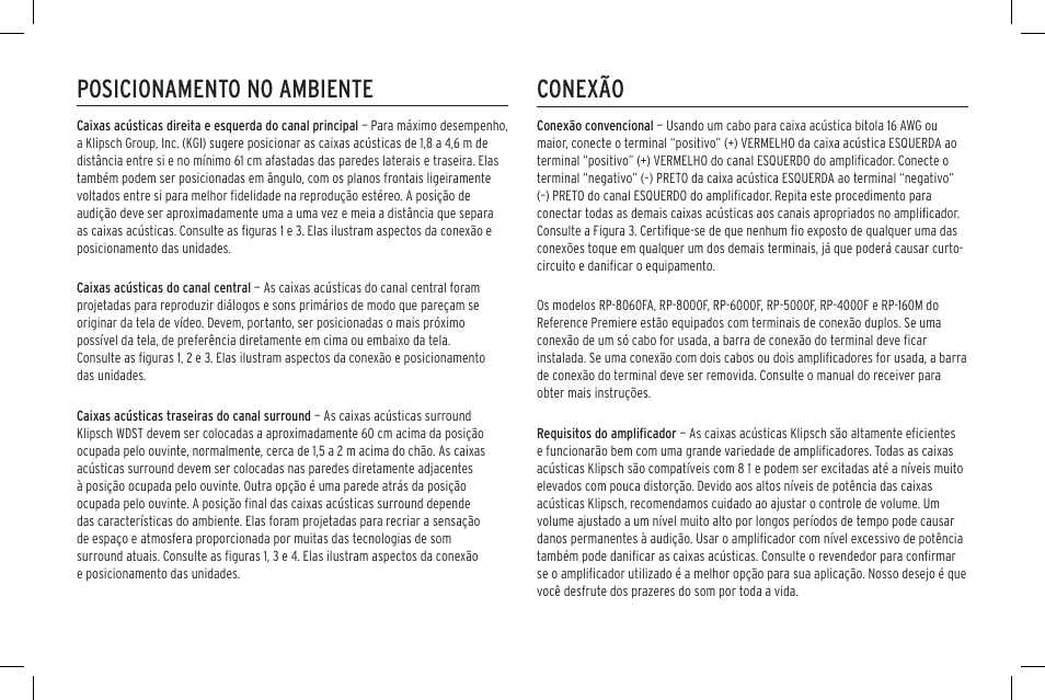 Posicionamento no ambiente conexão | Klipsch Reference Premiere RP-500SA II Two-Way Dolby Atmos Elevation/Surround Speakers (Ebony, Pair) User Manual | Page 38 / 68