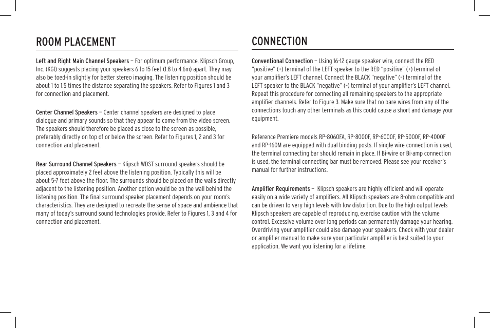 Room placement connection | Klipsch Reference Premiere RP-500SA II Two-Way Dolby Atmos Elevation/Surround Speakers (Ebony, Pair) User Manual | Page 6 / 68