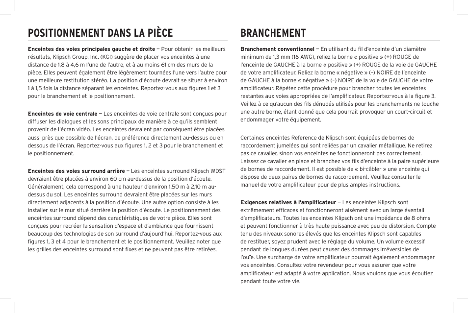Positionnement dans la pièce branchement | Klipsch Reference R-40SA Dolby Atmos Add-On Speakers (Pair) User Manual | Page 10 / 48