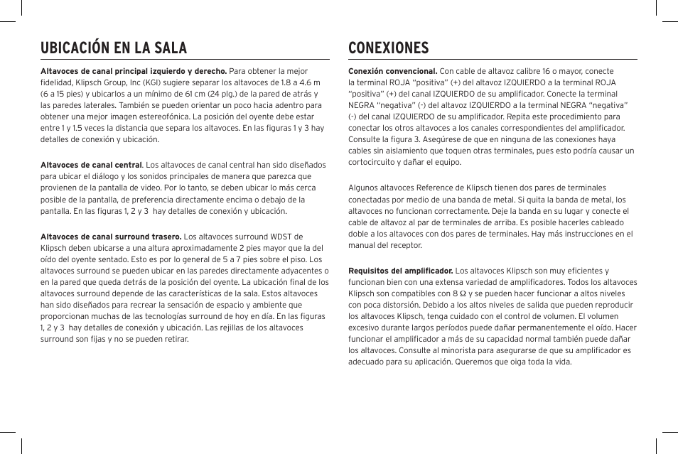 Ubicación en la sala conexiones | Klipsch Reference R-40SA Dolby Atmos Add-On Speakers (Pair) User Manual | Page 16 / 48
