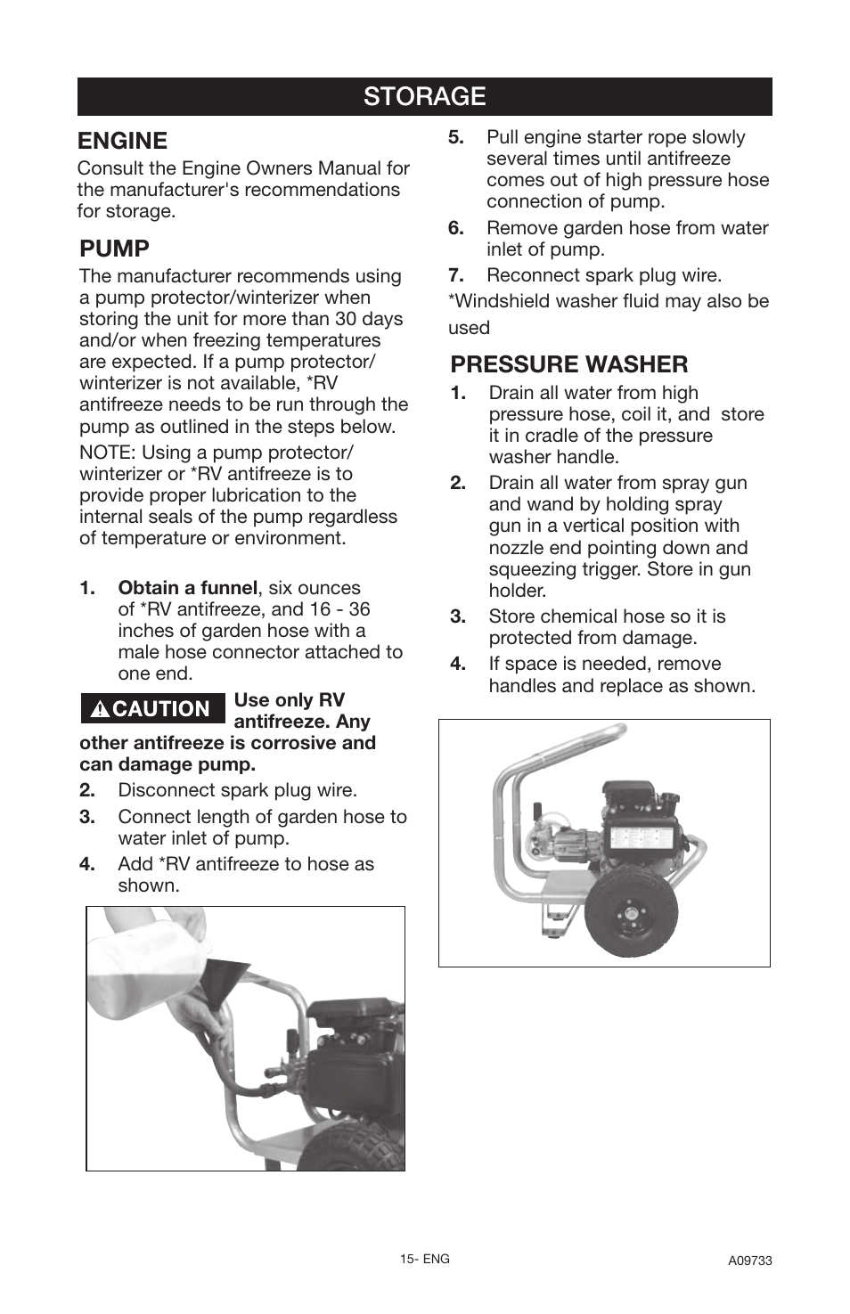 Storage, Engine, Pump | Pressure washer | Delta A09733 User Manual | Page 15 / 18