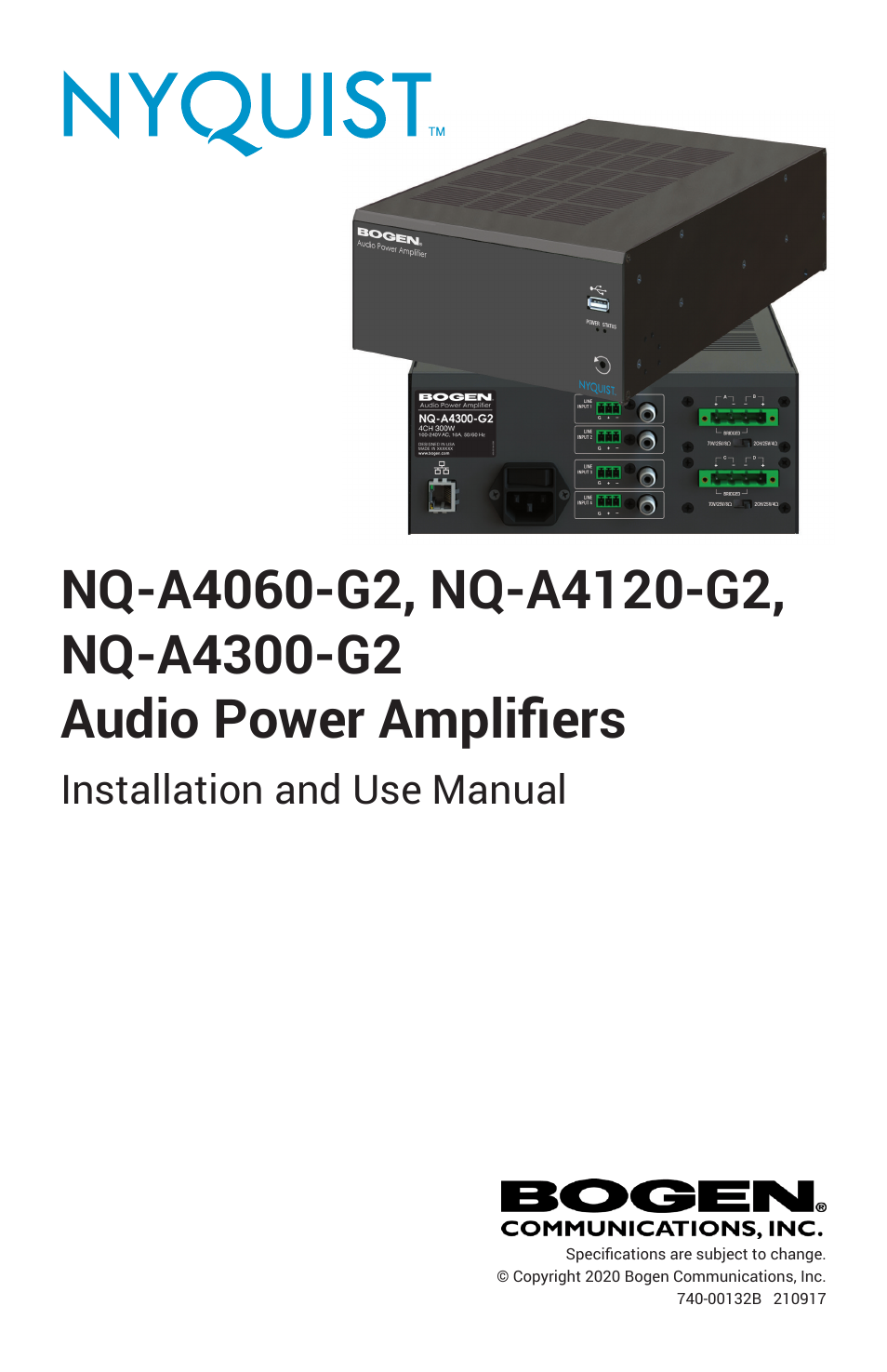 Bogen Nyquist Networked 4-Channel Power Amplifier (4 x 300W) User Manual | 60 pages