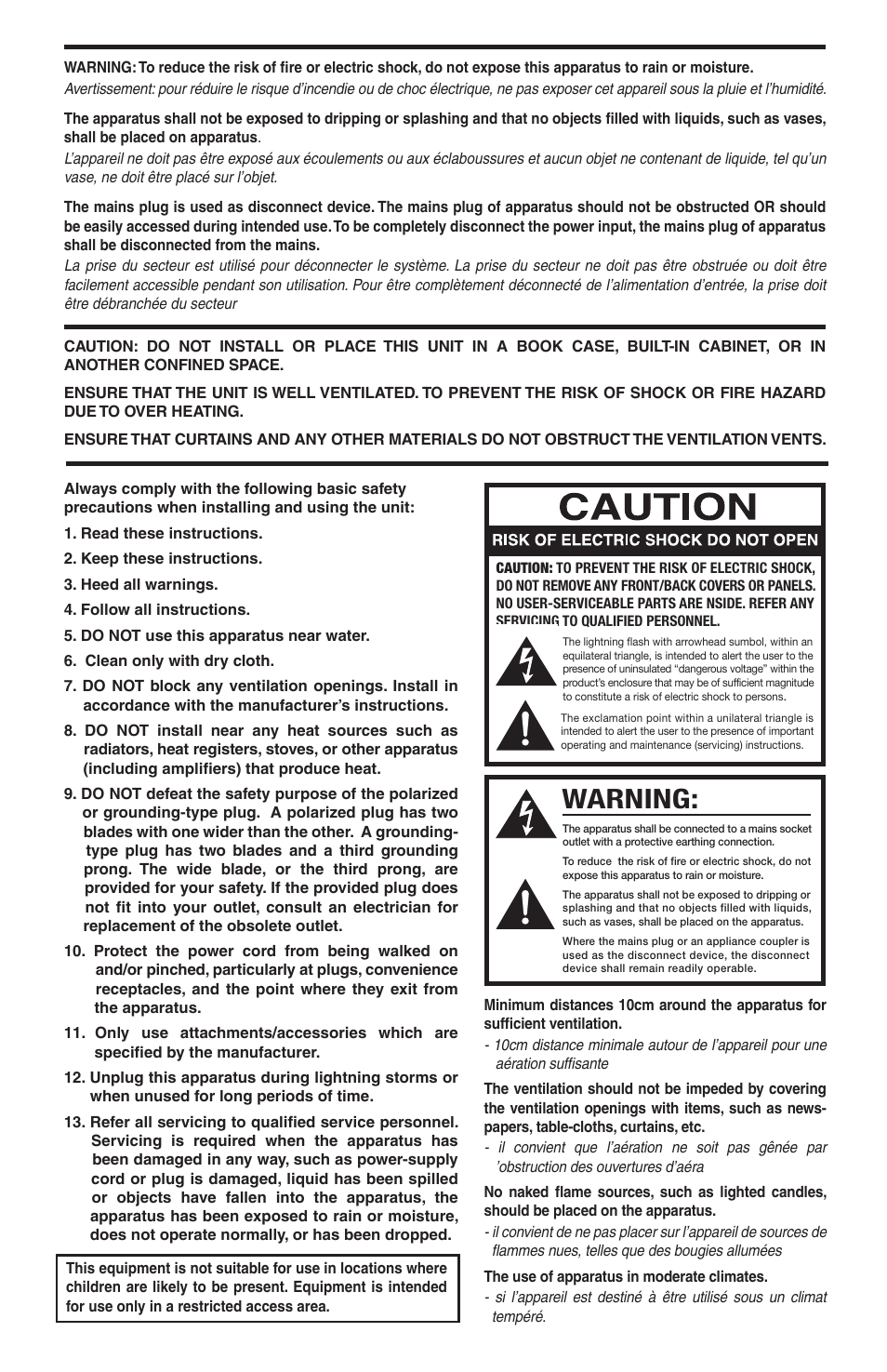 Warning | Bogen Nyquist Networked 4-Channel Power Amplifier (4 x 300W) User Manual | Page 2 / 60