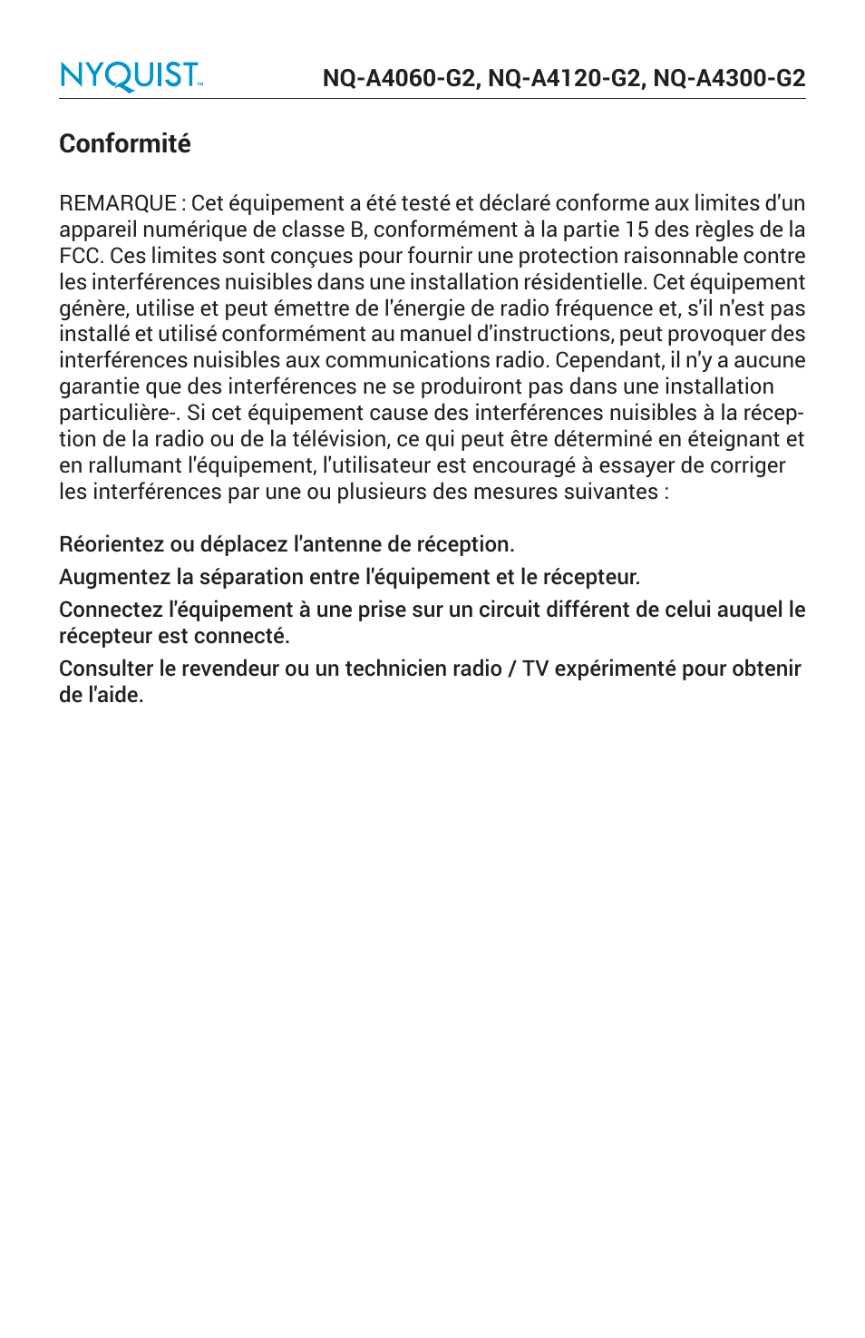 Conformité | Bogen Nyquist Networked 4-Channel Power Amplifier (4 x 300W) User Manual | Page 21 / 60