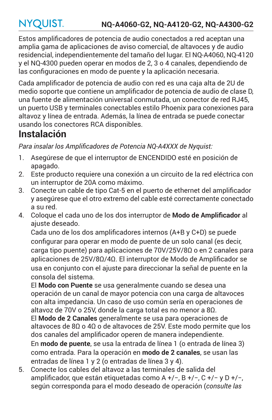 Instalación | Bogen Nyquist Networked 4-Channel Power Amplifier (4 x 300W) User Manual | Page 27 / 60