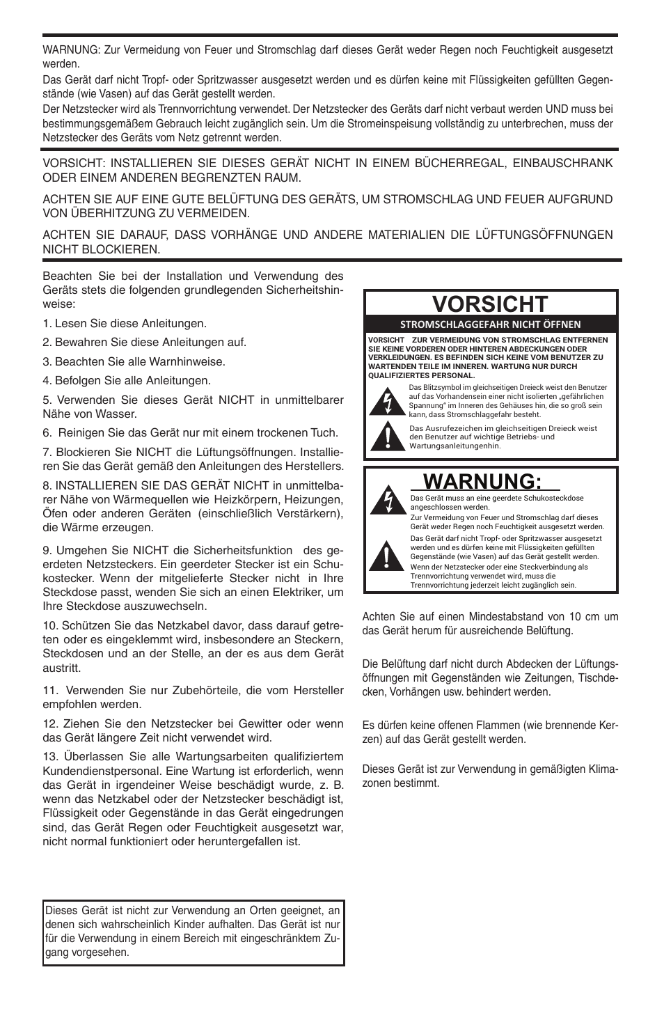 Vorsicht, Warnung | Bogen Nyquist Networked 4-Channel Power Amplifier (4 x 300W) User Manual | Page 38 / 60