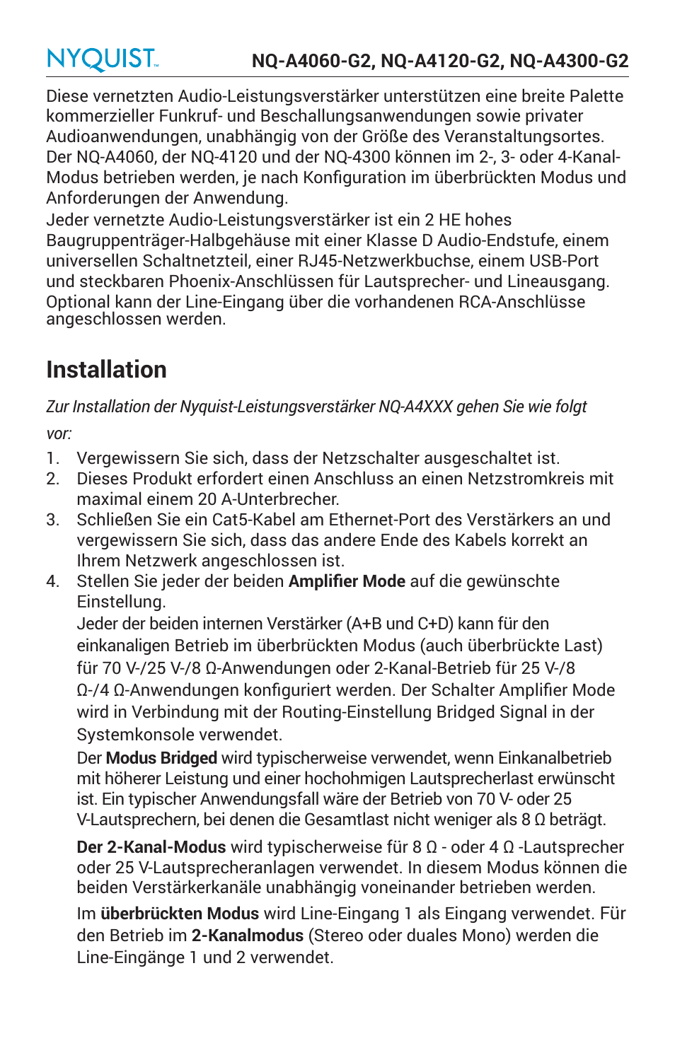 Installation | Bogen Nyquist Networked 4-Channel Power Amplifier (4 x 300W) User Manual | Page 39 / 60