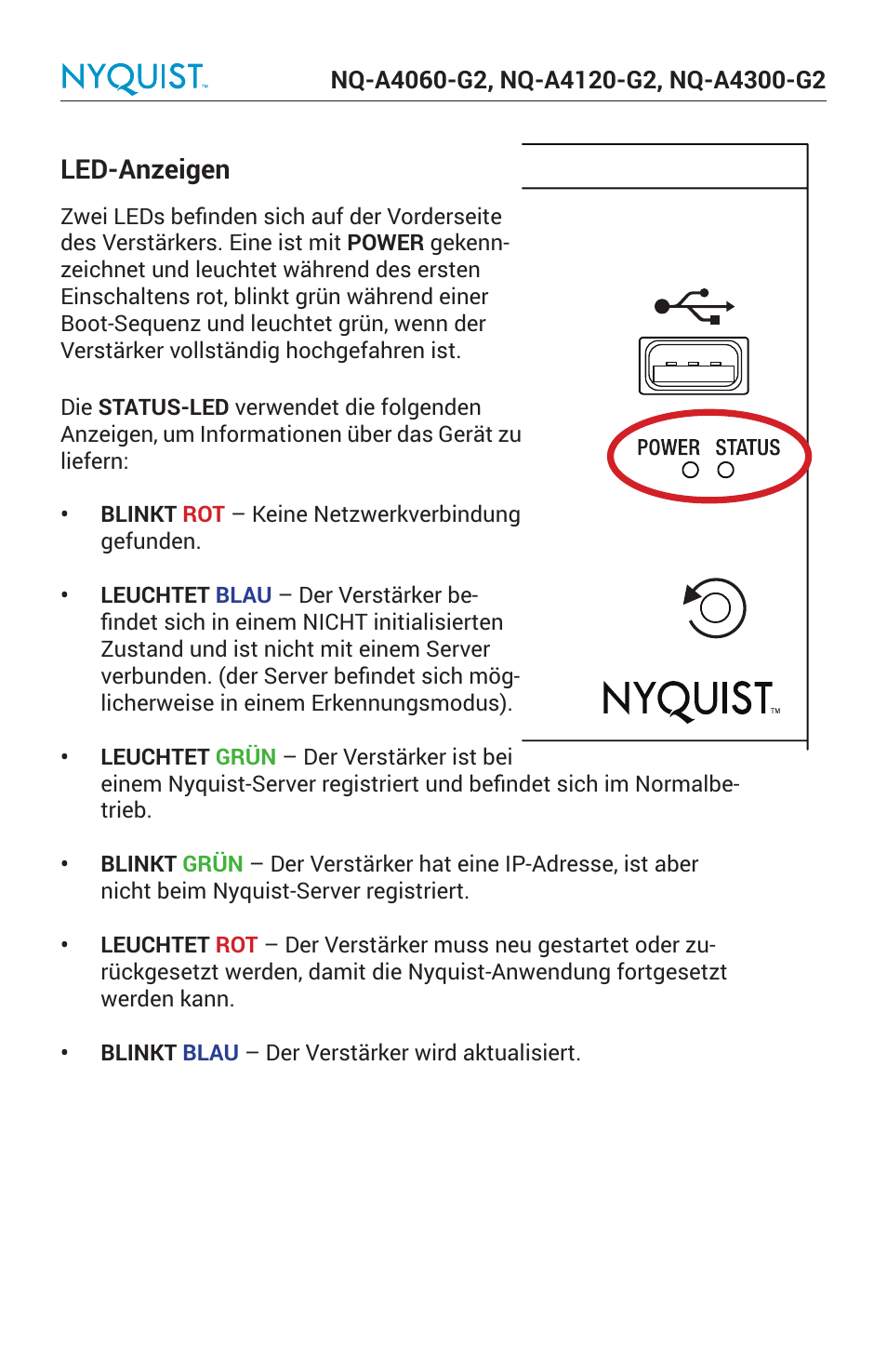 Led-anzeigen | Bogen Nyquist Networked 4-Channel Power Amplifier (4 x 300W) User Manual | Page 43 / 60