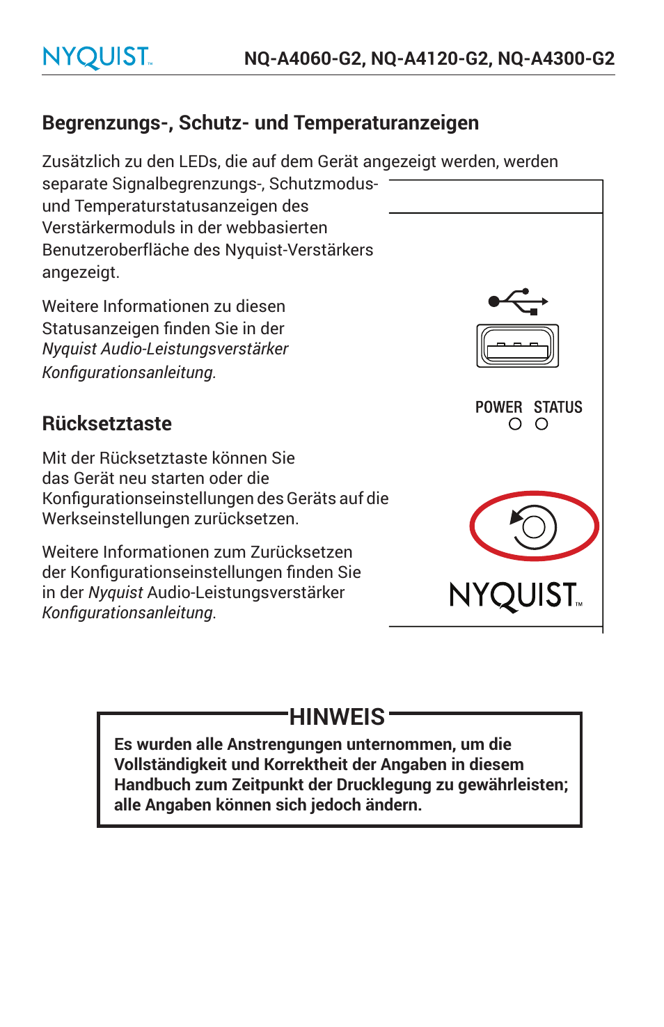 Hinweis | Bogen Nyquist Networked 4-Channel Power Amplifier (4 x 300W) User Manual | Page 44 / 60