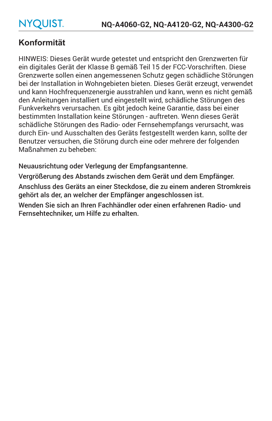 Konformität | Bogen Nyquist Networked 4-Channel Power Amplifier (4 x 300W) User Manual | Page 45 / 60