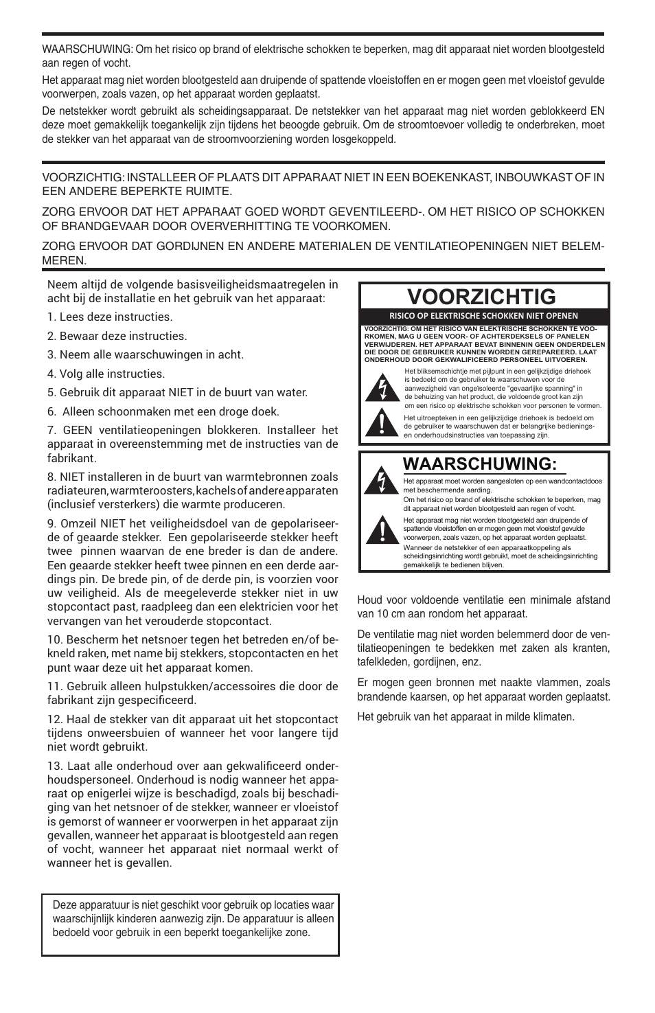 Voorzichtig, Waarschuwing | Bogen Nyquist Networked 4-Channel Power Amplifier (4 x 300W) User Manual | Page 50 / 60