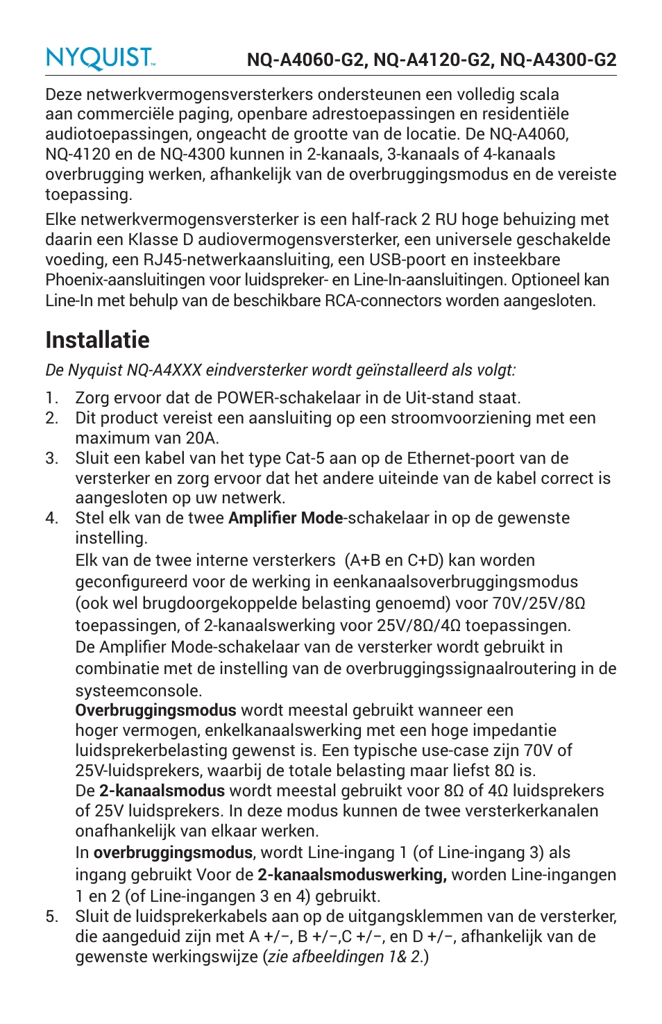 Installatie | Bogen Nyquist Networked 4-Channel Power Amplifier (4 x 300W) User Manual | Page 51 / 60