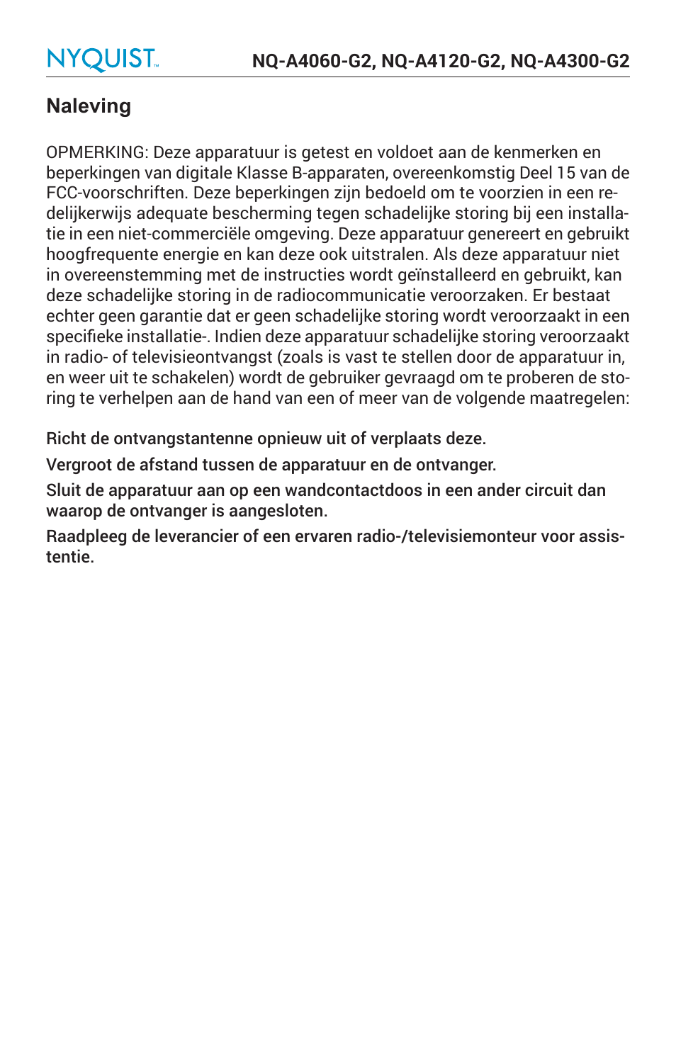 Naleving | Bogen Nyquist Networked 4-Channel Power Amplifier (4 x 300W) User Manual | Page 57 / 60