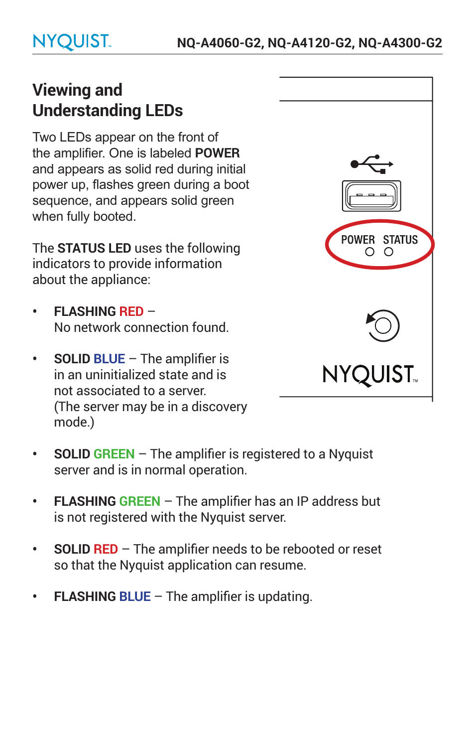 Viewing and understanding leds | Bogen Nyquist Networked 4-Channel Power Amplifier (4 x 300W) User Manual | Page 7 / 60