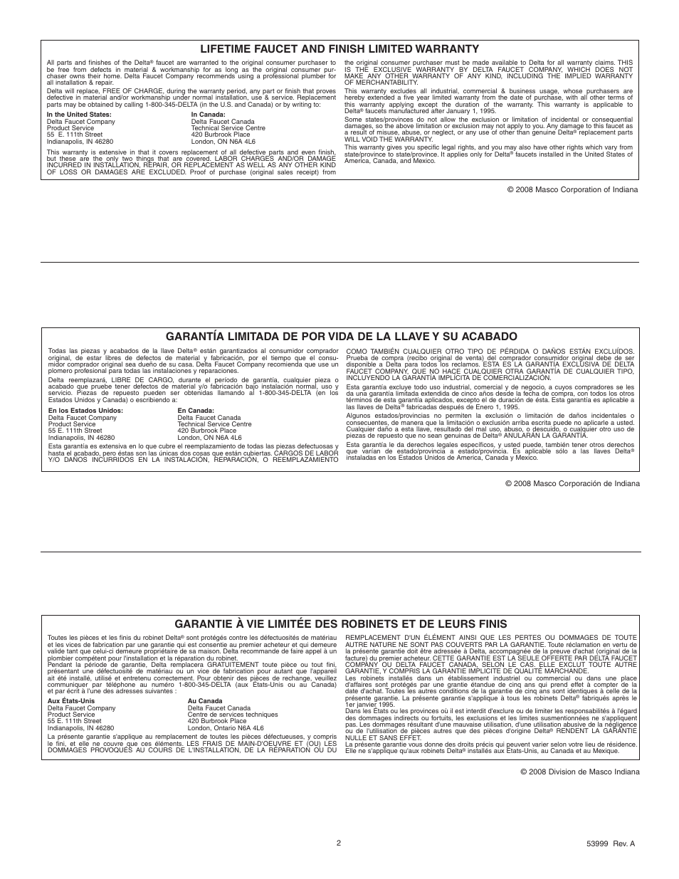 Lifetime faucet and finish limited warranty | Delta 417-DST User Manual | Page 2 / 12