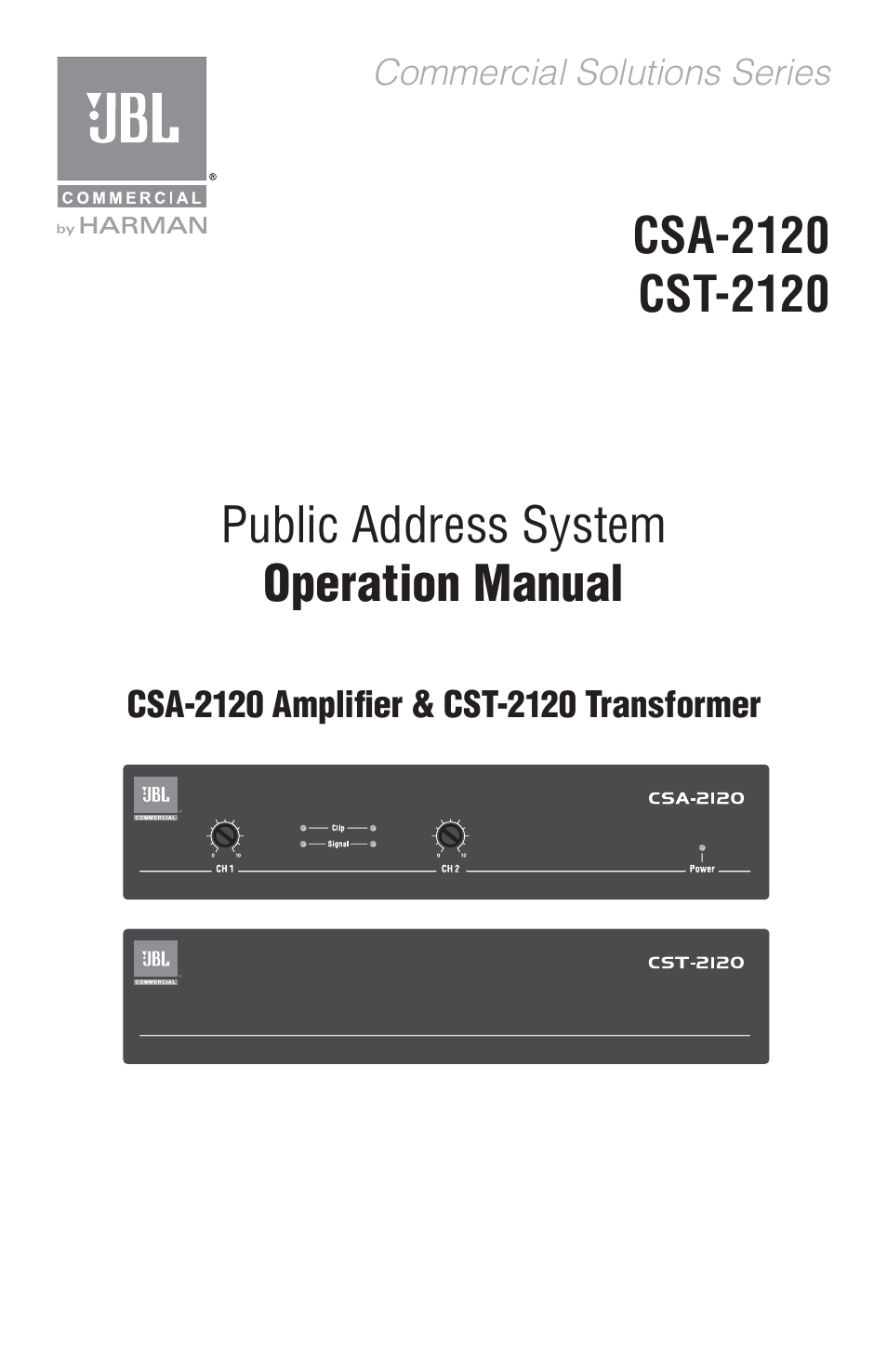 JBL CSA2120 2-Channel Installed Sound Power Amplifier User Manual | 36 pages