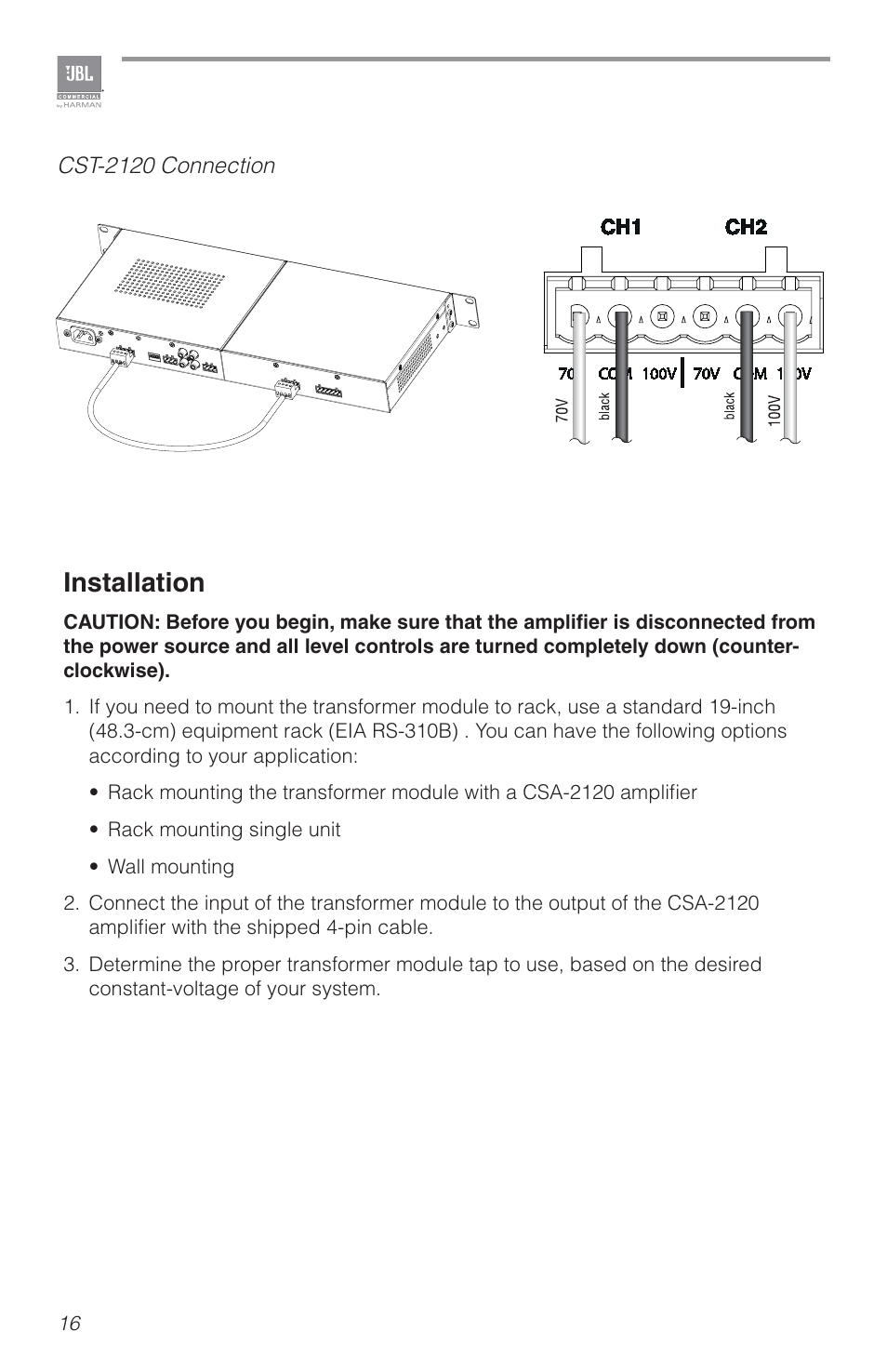 Installation | JBL CSA2120 2-Channel Installed Sound Power Amplifier User Manual | Page 16 / 36