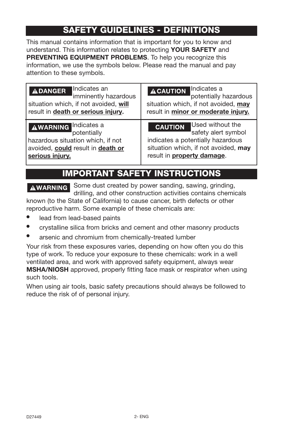 Safety guidelines - definitions, Important safety instructions | Delta 66-500-1 User Manual | Page 2 / 72