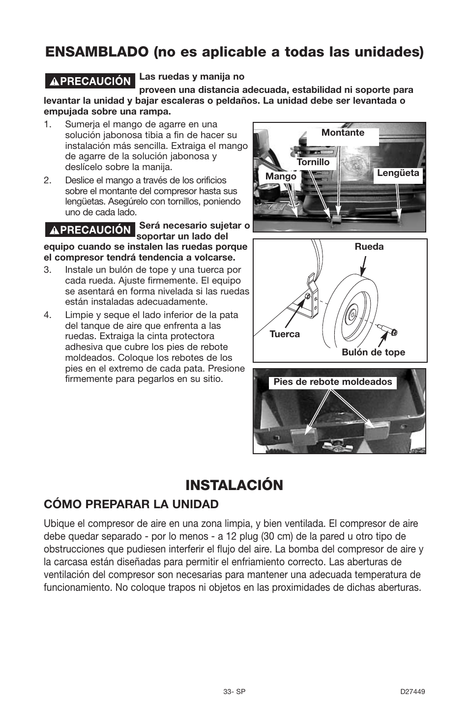 Ensamblado (no es aplicable a todas las unidades), Instalación, Cómo preparar la unidad | Delta 66-500-1 User Manual | Page 33 / 72
