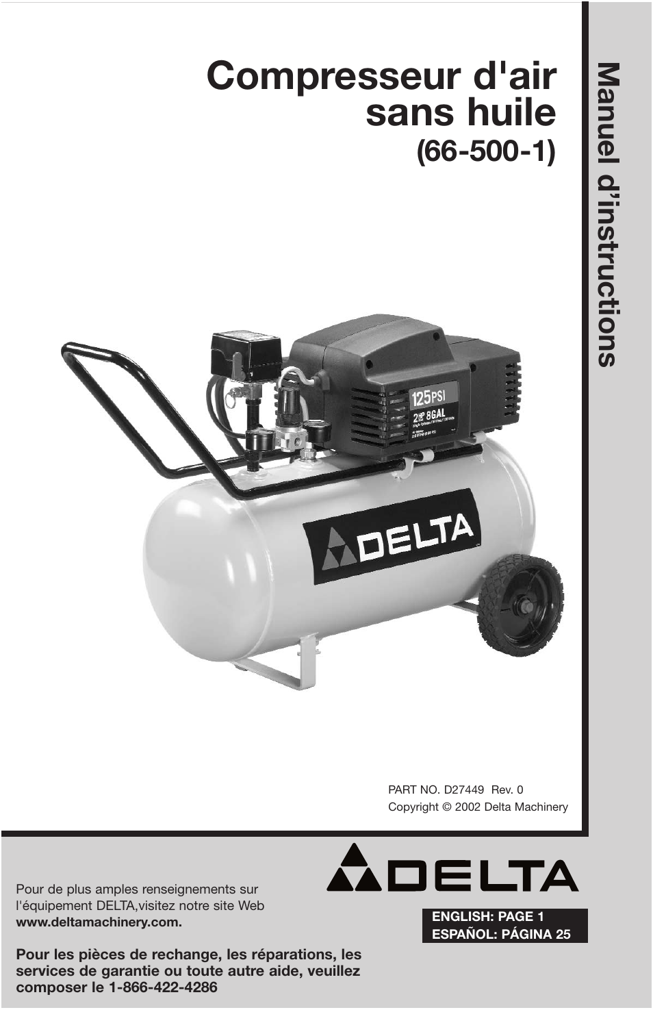 Compresseur d'air sans huile, M anuel d’instructions | Delta 66-500-1 User Manual | Page 49 / 72