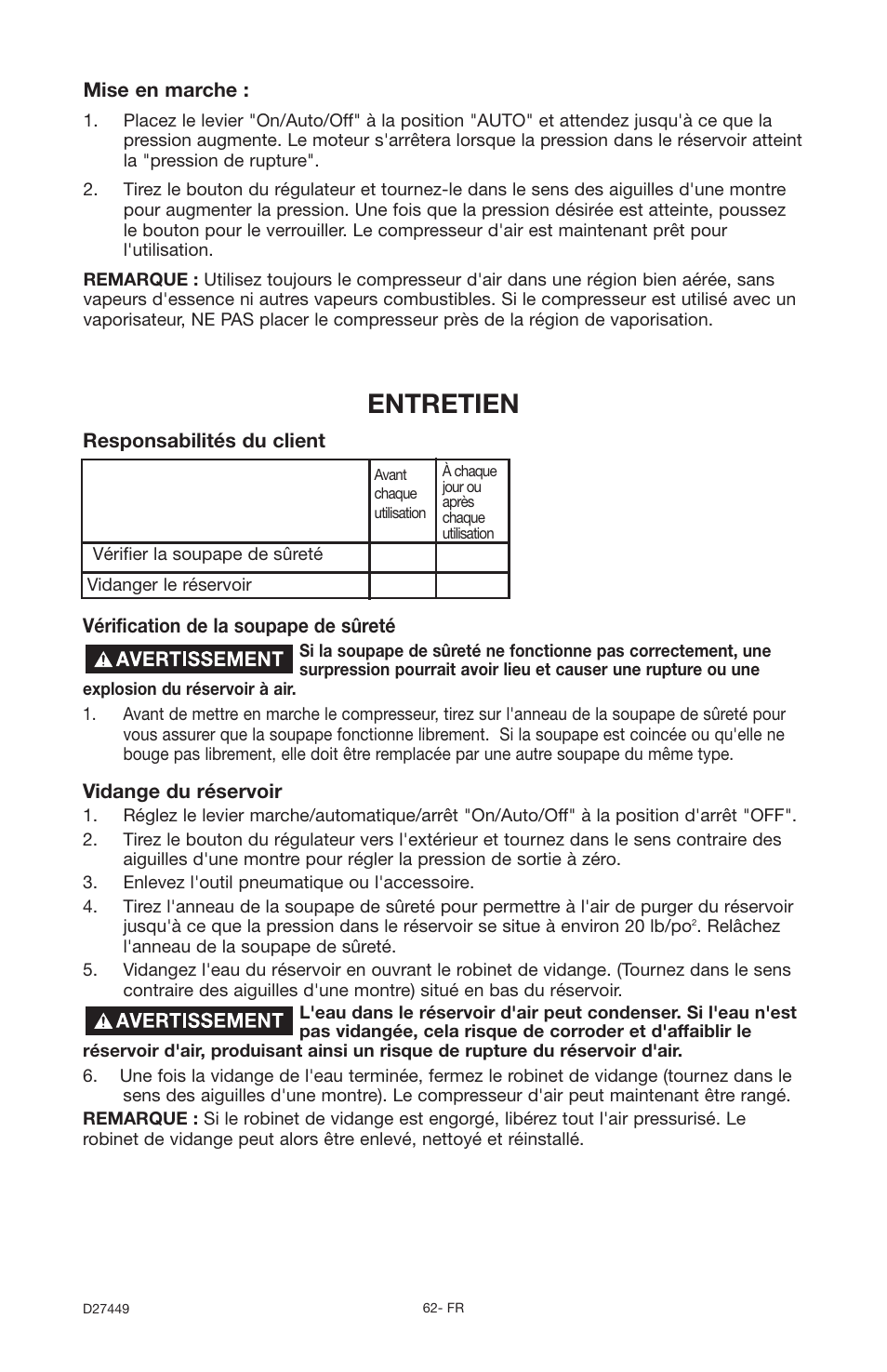 Entretien | Delta 66-500-1 User Manual | Page 62 / 72