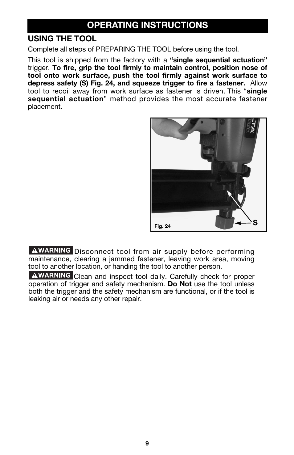 Operating instructions, Using the tool | Delta DBN125 User Manual | Page 9 / 15