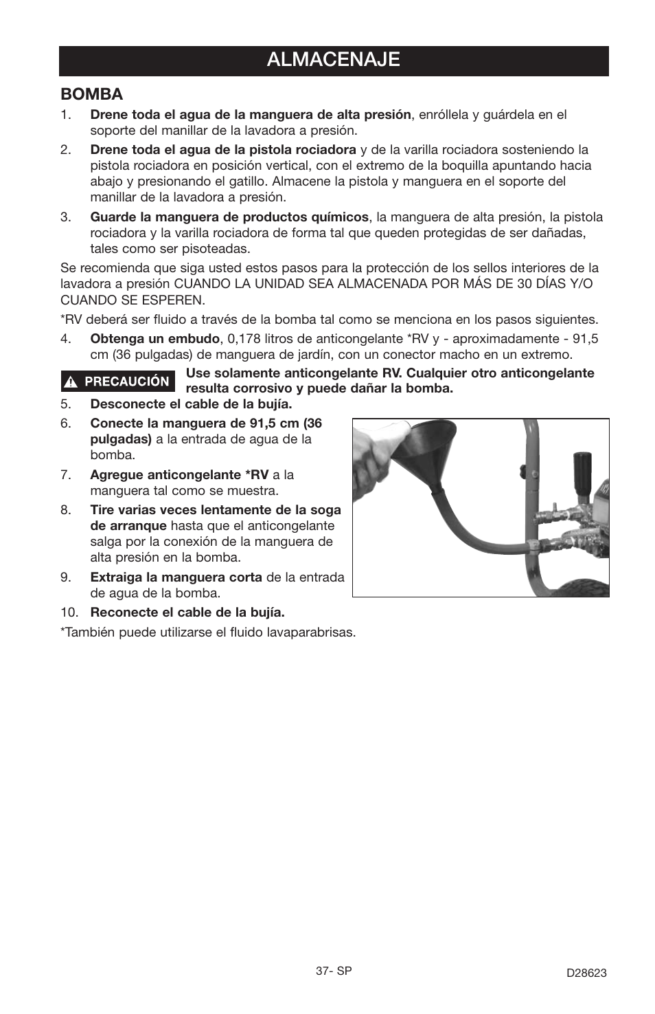 Almacenaje, Bomba | Delta D28623 User Manual | Page 37 / 64