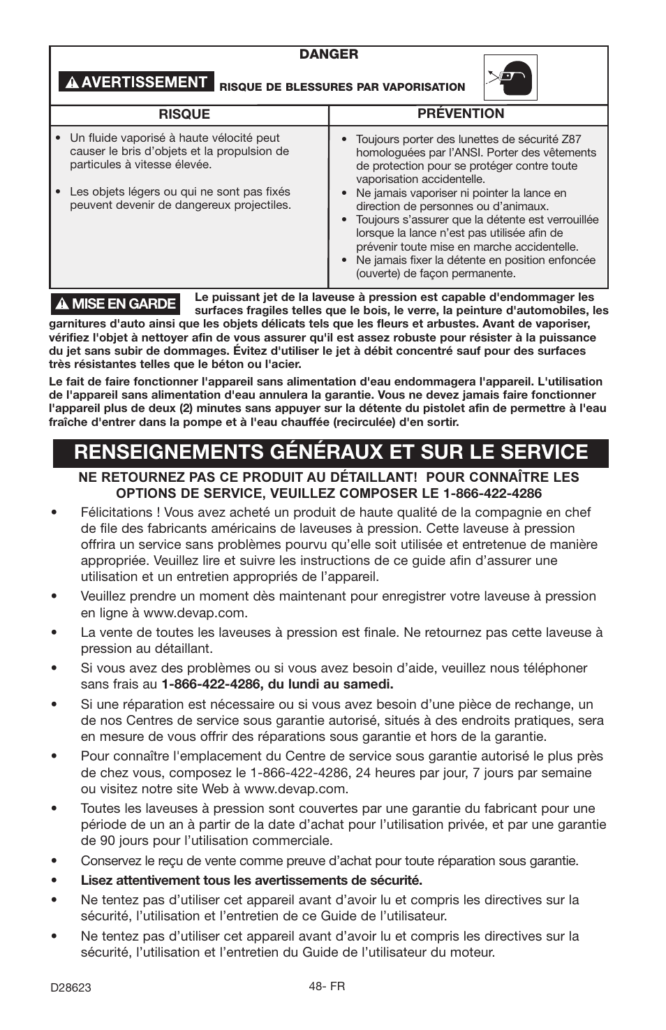 Renseignements généraux et sur le service | Delta D28623 User Manual | Page 48 / 64