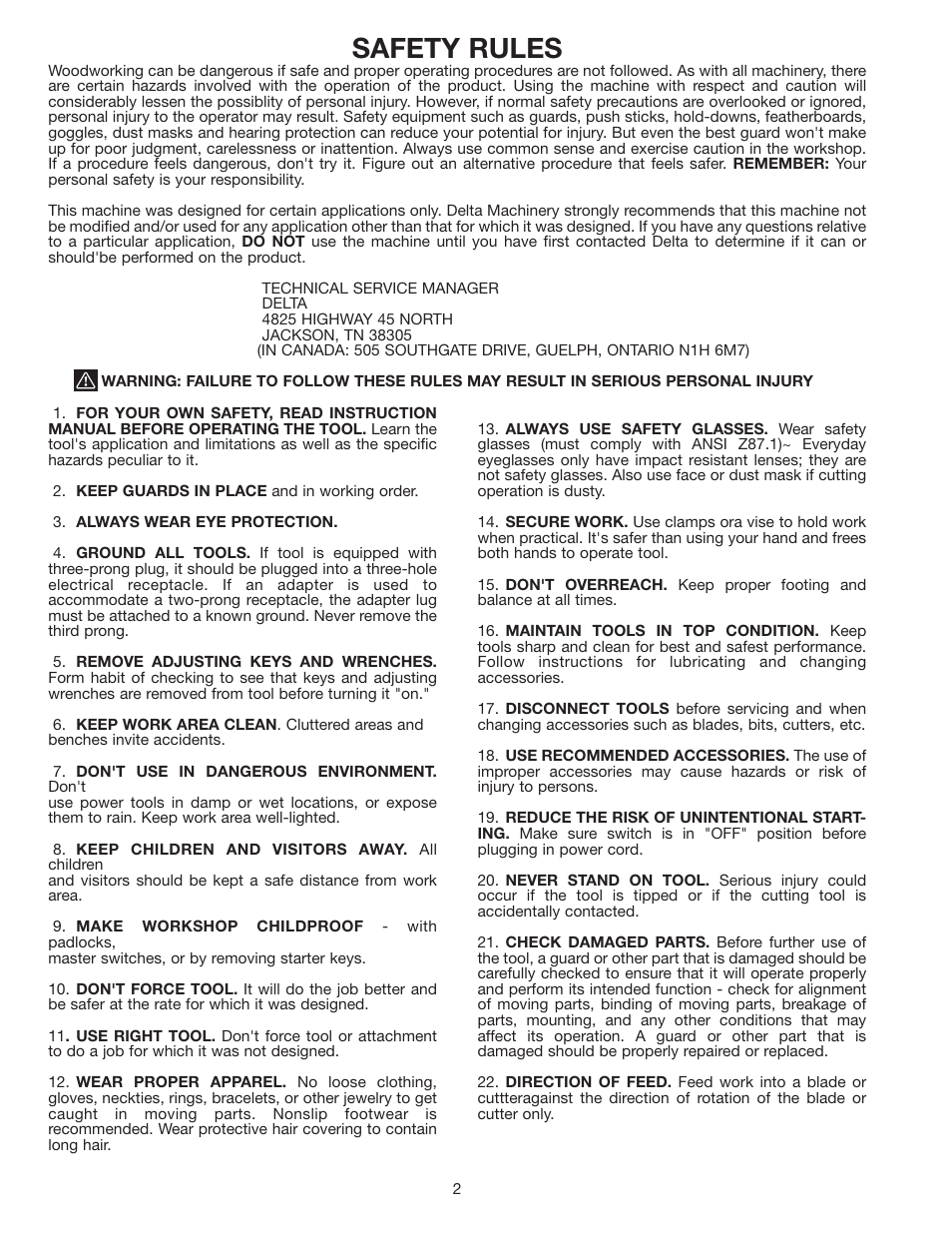 Safety rules | Delta 11-985 User Manual | Page 2 / 16