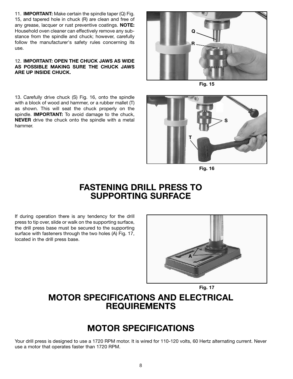 Fastening drill press to supporting surface | Delta 11-985 User Manual | Page 8 / 16