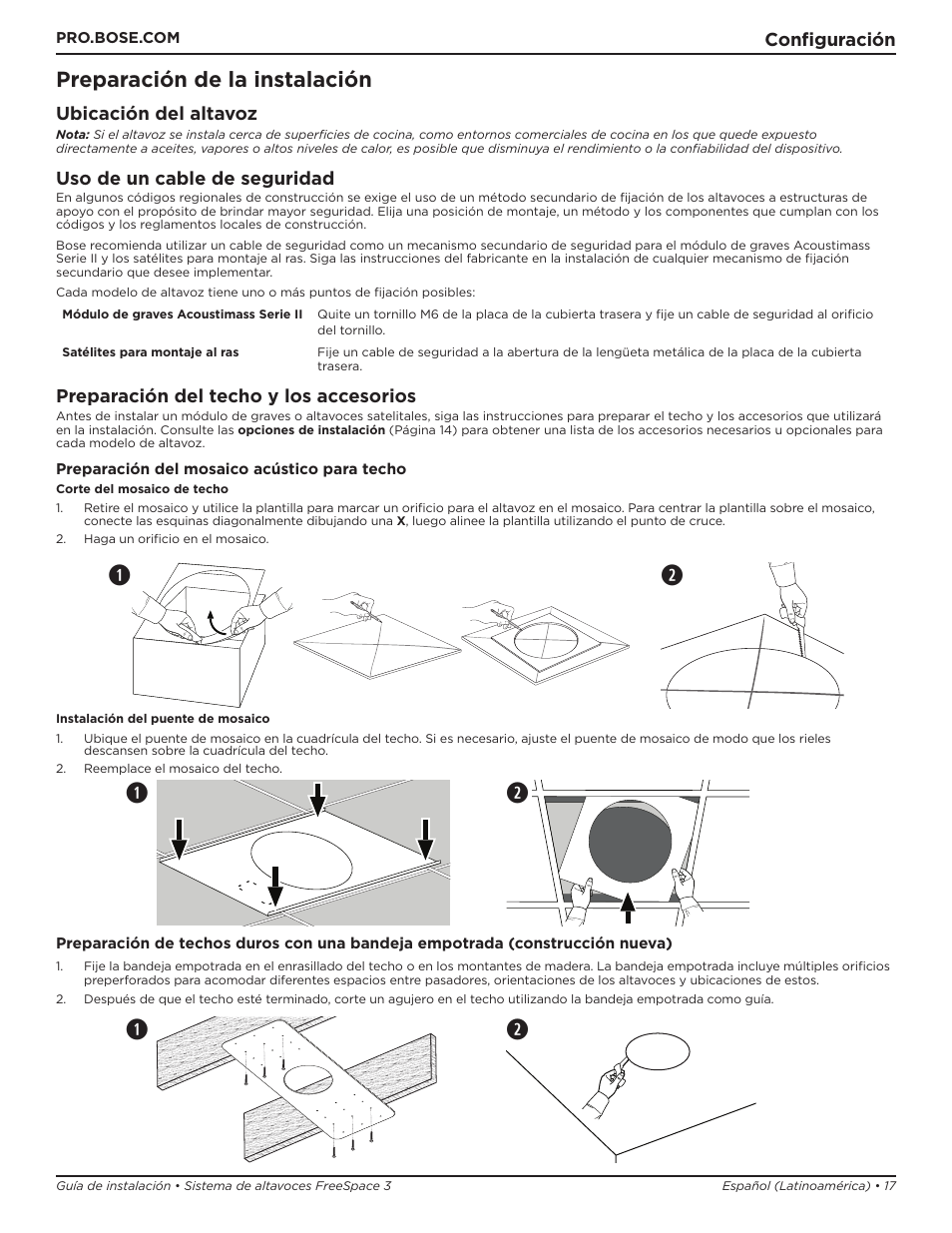 Qw q w, Preparación de la instalación | Bose Professional FreeSpace 3 Series II Acoustimass Subwoofer Module (Black) User Manual | Page 17 / 112