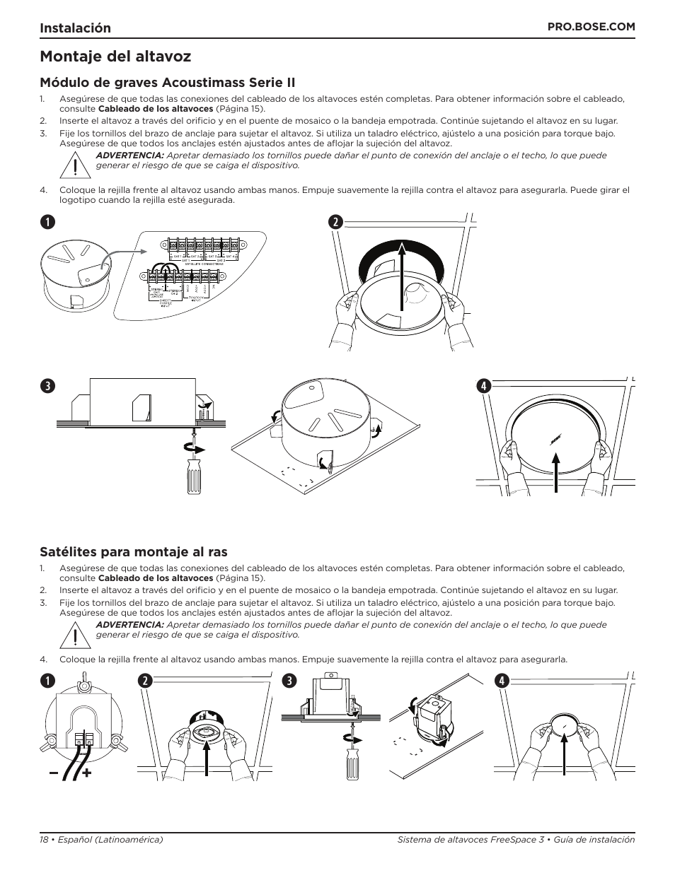 Montaje del altavoz | Bose Professional FreeSpace 3 Series II Acoustimass Subwoofer Module (Black) User Manual | Page 18 / 112