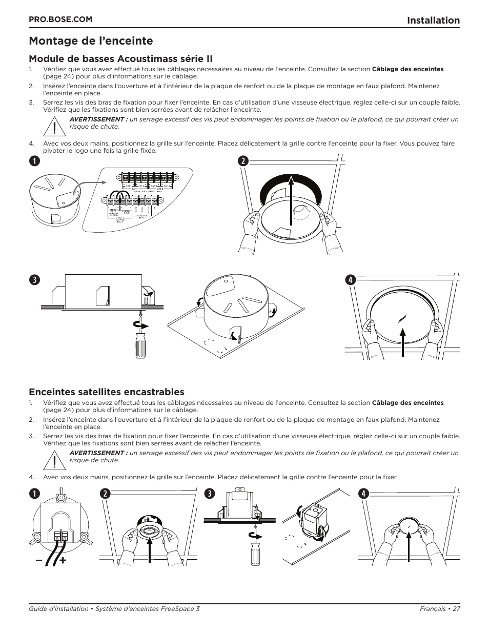 Montage de l’enceinte | Bose Professional FreeSpace 3 Series II Acoustimass Subwoofer Module (Black) User Manual | Page 27 / 112