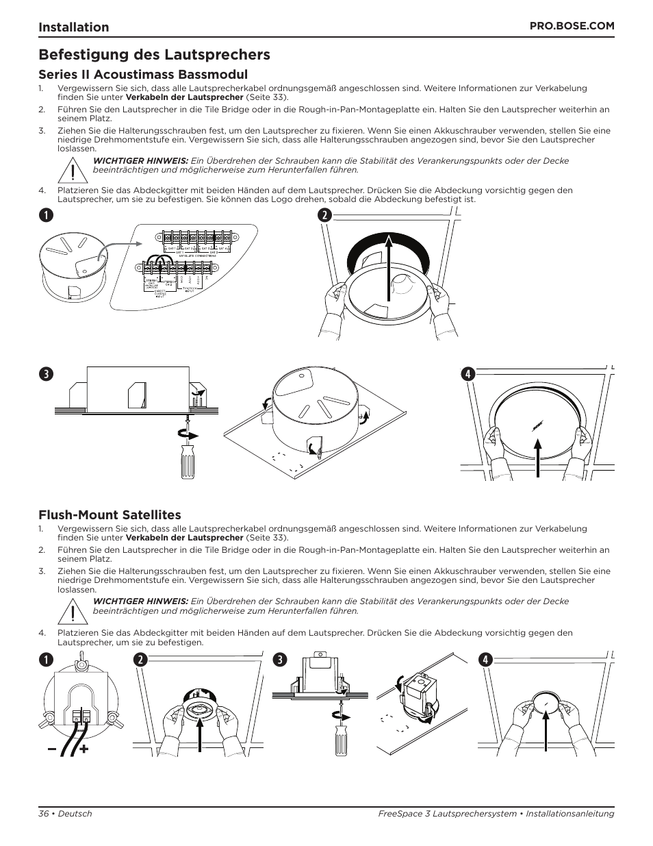 Befestigung des lautsprechers | Bose Professional FreeSpace 3 Series II Acoustimass Subwoofer Module (Black) User Manual | Page 36 / 112