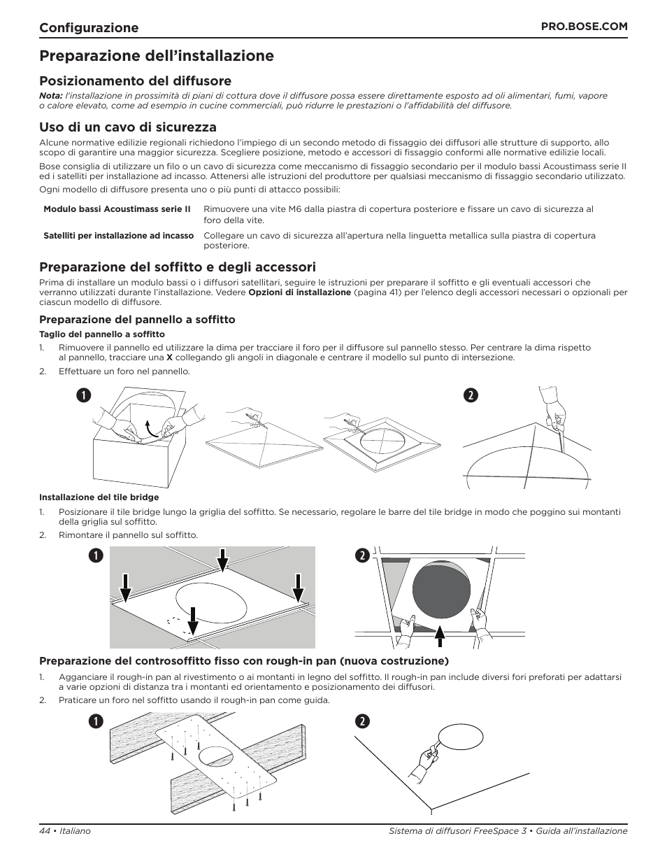 Qw q w, Preparazione dell’installazione | Bose Professional FreeSpace 3 Series II Acoustimass Subwoofer Module (Black) User Manual | Page 44 / 112