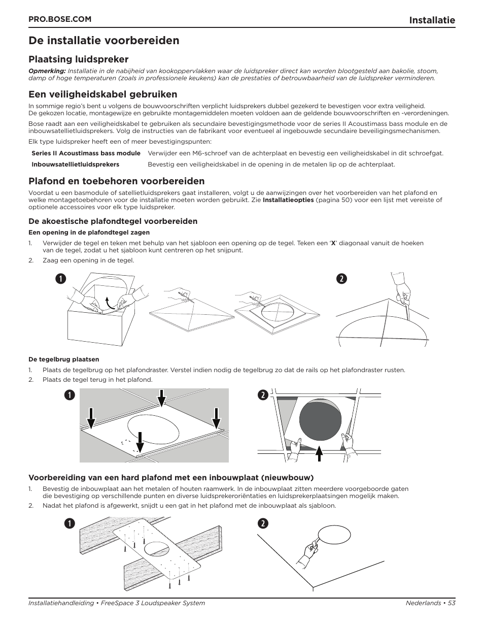 Qw q w, De installatie voorbereiden | Bose Professional FreeSpace 3 Series II Acoustimass Subwoofer Module (Black) User Manual | Page 53 / 112