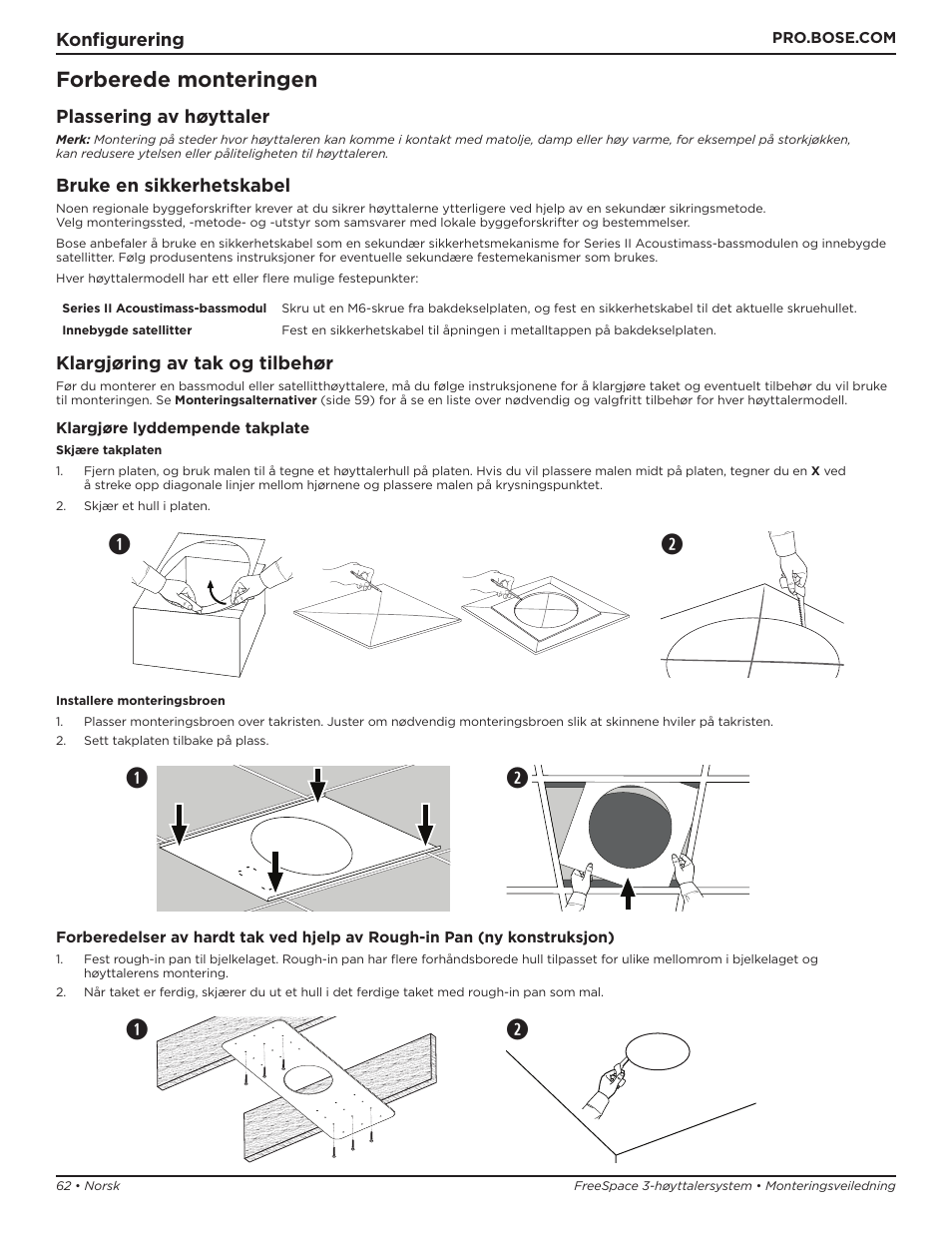 Qw q w, Forberede monteringen | Bose Professional FreeSpace 3 Series II Acoustimass Subwoofer Module (Black) User Manual | Page 62 / 112