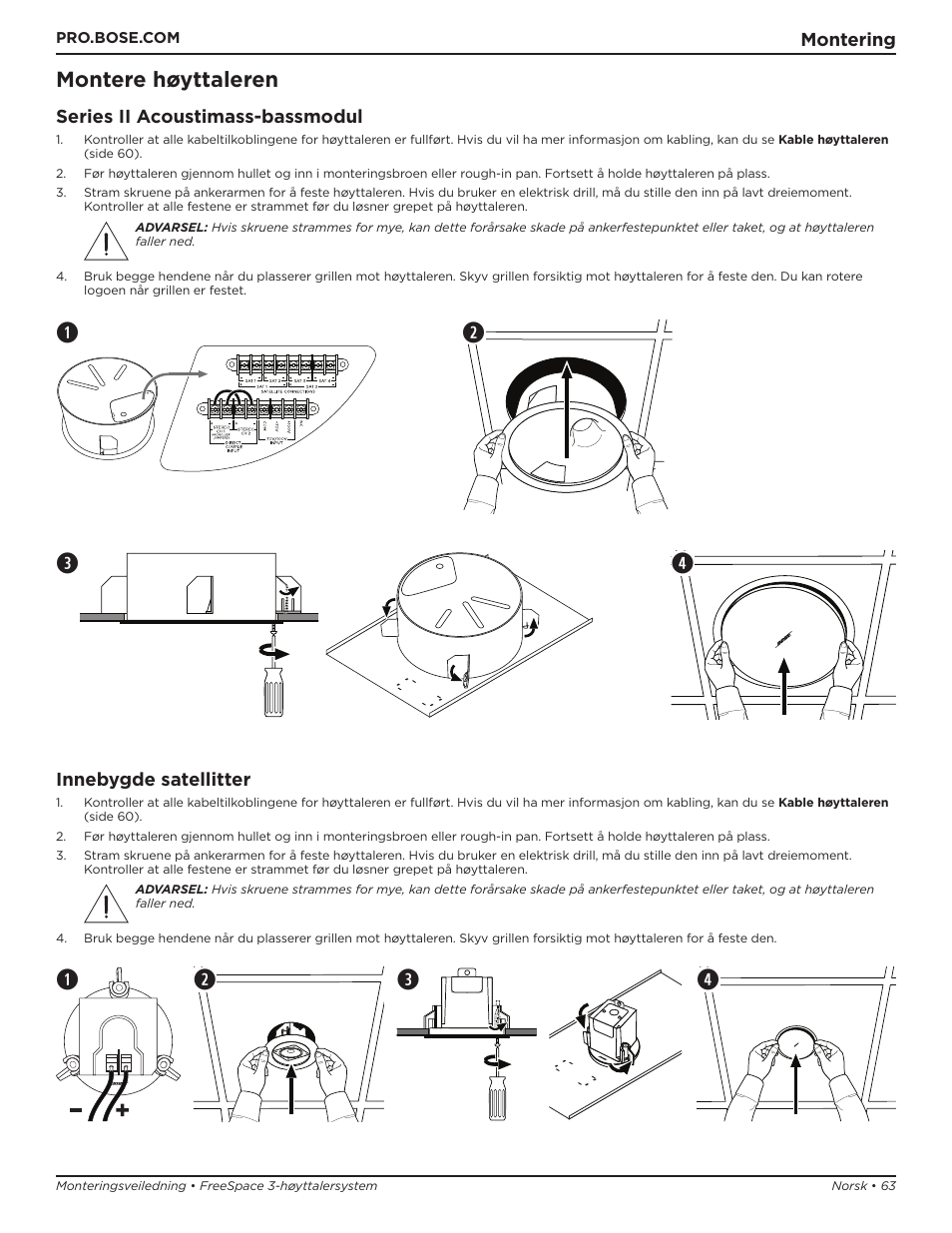 Montere høyttaleren | Bose Professional FreeSpace 3 Series II Acoustimass Subwoofer Module (Black) User Manual | Page 63 / 112